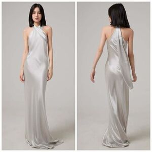 Galvan London Satin Pandora Platinum Dress Size US 6 $1795
